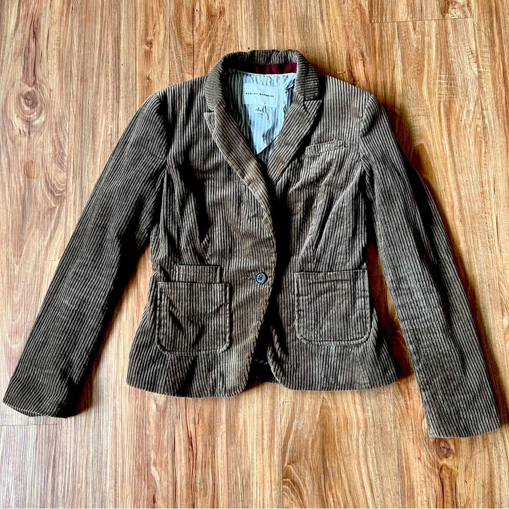 Vintage 90s Banana Republic Brown Wide Whale Corduroy Blazer Jacket Size 4